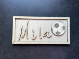 Naambordje 3d met voetbal en eigen naam (25x12cm)