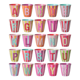 Melamine alfabet beker Letter F - Streep roze | Rice