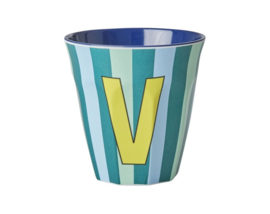 Melamine alfabet beker Letter V Streep blauw - Rice