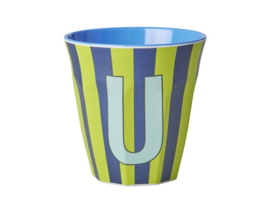 Melamine alfabet beker Letter U Streep blauw - Rice