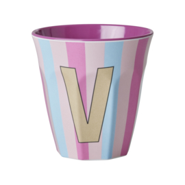 Melamine alfabet beker Letter V - Streep roze | Rice