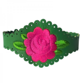 Armband Groen met roze bloem
