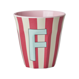 Melamine alfabet beker Letter F - Streep roze | Rice