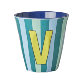 Melamine alfabet beker Letter V - Streep blauw | Rice