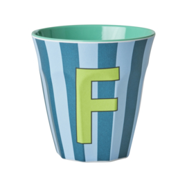 Melamine alfabet beker Letter F - Streep blauw | Rice