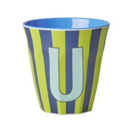 Melamine alfabet beker Letter U Streep blauw - Rice