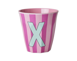 Melamine alfabet beker Letter X Streep roze - Rice