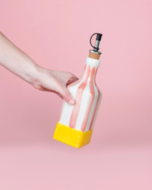 Olijfoliedispenser keramiek Geel/roze