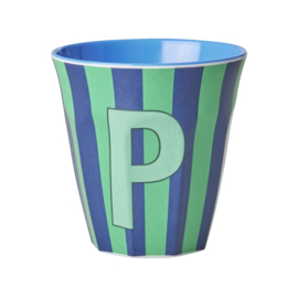 Melamine alfabet beker Letter P - Streep blauw | Rice