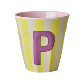 Melamine alfabet beker Letter P - Streep roze | Rice