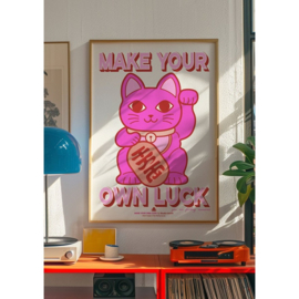 Print / Poster A3 Make your own luck neon roze rood - Studio Inktvis