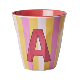 Melamine alfabet beker Letter A - Streep roze | Rice