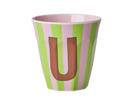 Melamine alfabet beker Letter U Streep roze - Rice