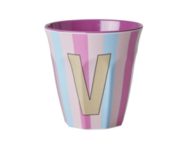 Melamine alfabet beker Letter V Streep roze - Rice
