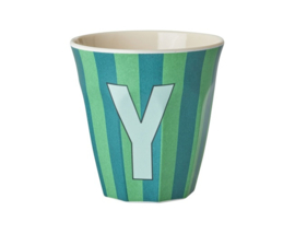 Melamine alfabet beker Letter Y Streep blauw - Rice