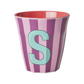 Melamine alfabet beker Letter S - Streep roze | Rice