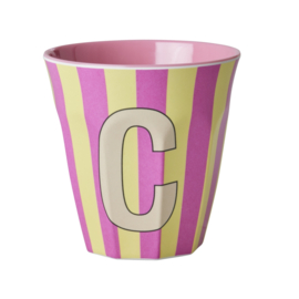 Melamine alfabet beker Letter C - Streep roze | Rice