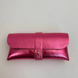 Brillenhoesje 100% leer - Metallic roze