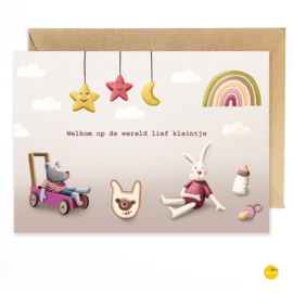 Dubbele kaart & envelop Welkom op de wereld lief kleintje