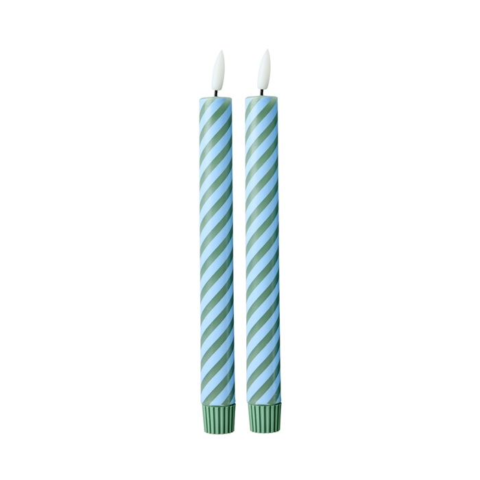 Led Kaars gestreept blauw/groen Set van 2 - Rice