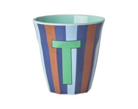 Melamine alfabet beker Letter T Streep blauw - Rice
