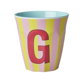 Melamine alfabet beker Letter G - Streep roze | Rice