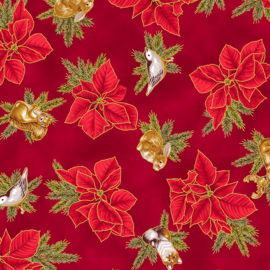 Tossed Poinsettias, Woodland Animals - Cranberry