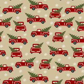 Red Truck Holiday Flannel Beige