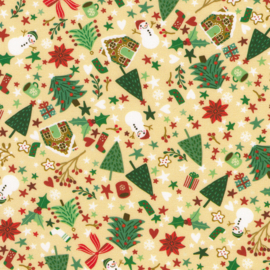 Snowman, Trees, Gingerbread Houses - Tan