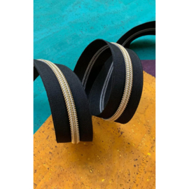 Black Zipper Tape with Gold teeth