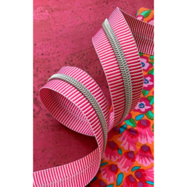 Pink Stripe Zipper Tape with Nickel teeth