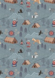 Viking village on blue grey
