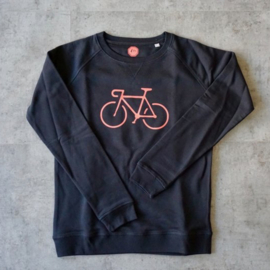 Organic cycling sweater zwart - roze fiets