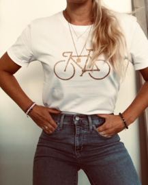 Organic bike t-shirt white gold