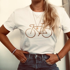 Organic bike t-shirt white gold