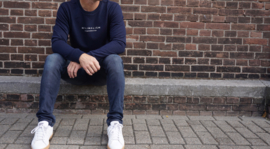 Organic cotton sweater navy blue minimalism