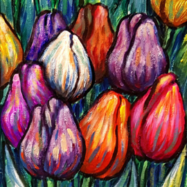 SCHILDERIJ KEUKENHOF  TULPEN