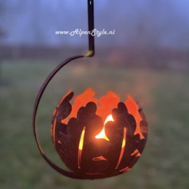 Vuurbol (fakkelhouder) "Eikenblad" hangketting. 90 x 20 cm, Roest design