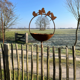 Vogelbad drinkschaal tuinsteker, 157 x 30 cm. Roest metaal decoratie