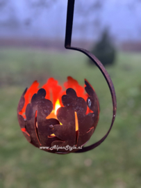 Vuurbol (fakkelhouder) "Eikenblad" hangketting. 90 x 20 cm, Roest design