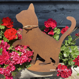 Kat met opgeheven pootje 40 x 36 cm. Roest Metaal Tuindecoratie