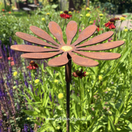 Margriet met gouden hart, 125 x 18 cm. Roest Metaal Tuindecoratie