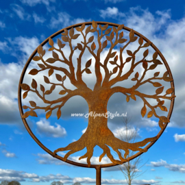 Levensboom in ring tuinsteker. ⌀ 40 x 160 cm, Roest Metaal Tuindecoratie