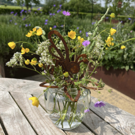 Bij bloemenhouder, 12 x 10 cm. Roest metaal tuin decoratie