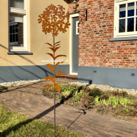 Phlox met bladeren tuinsteker, 140 x 32 cm. Roest Metaal Decoratie
