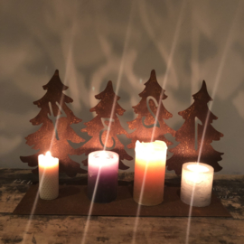 Adventskalender met bomen kaarsenplateau, 50 x 28 x 15, Roest Metaal Decoratie