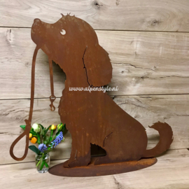 Hondje "Pip" met riem, 58 x 50 cm. Roest Metaal Decoratie