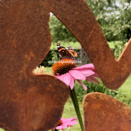 Vlinder hart met 3D vlinder op tuinsteker, 42 x 37 x 120 cm, Roest Metaal Decoratie