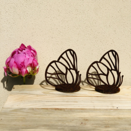 Vlinder waxinelichthouder, 10 x 6 cm. Roest Metaal Decoratie