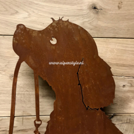 Hondje "Pip" met riem, 58 x 50 cm. Roest Metaal Decoratie